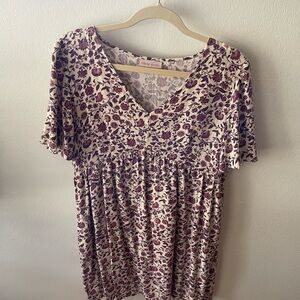 Knox Rose Cream Tunic with Plum Floral Pattern